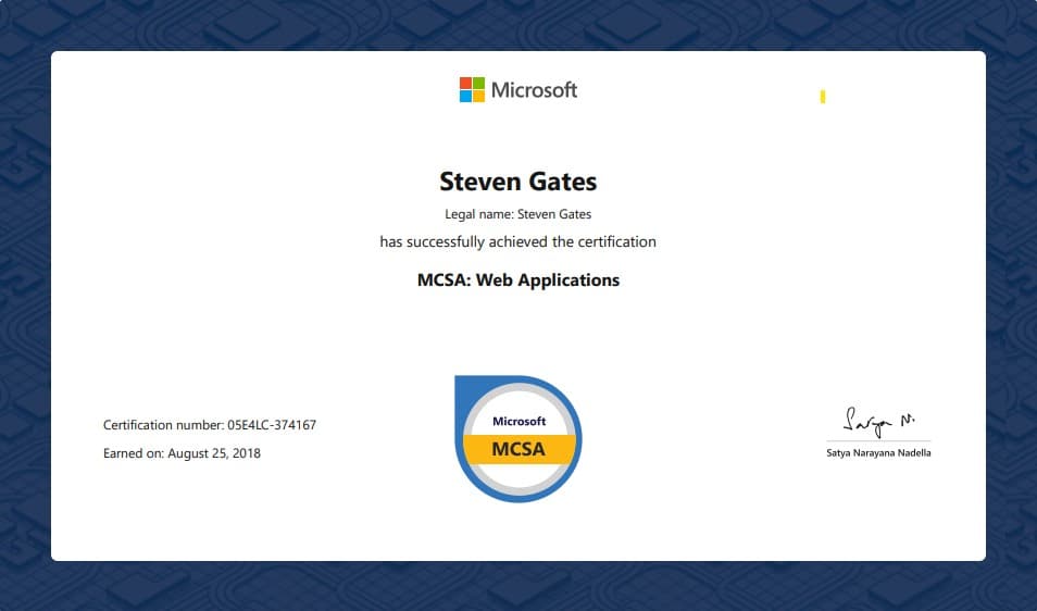 MCSA: Web Applications certificate badge